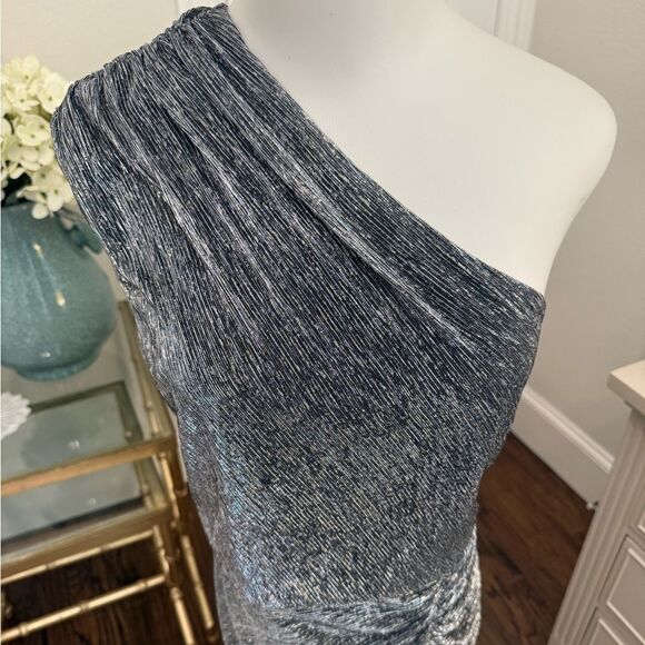 H HALSTON Women's One Shoulder Metallic Knit Jersey Gown-MM3 - Picture 4 of 6
